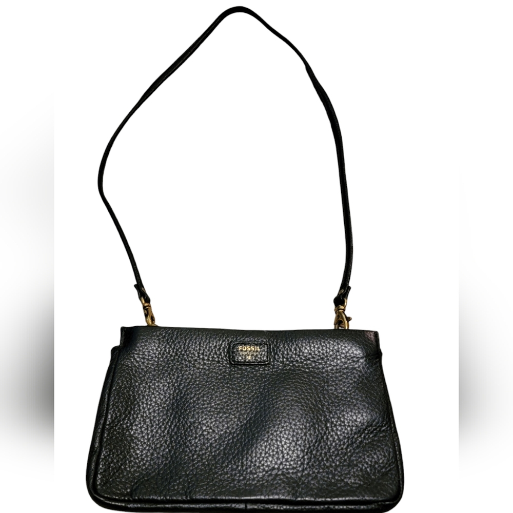 Vintage Fossil Black Leather Small Crossbody Convertible Clutch Bag